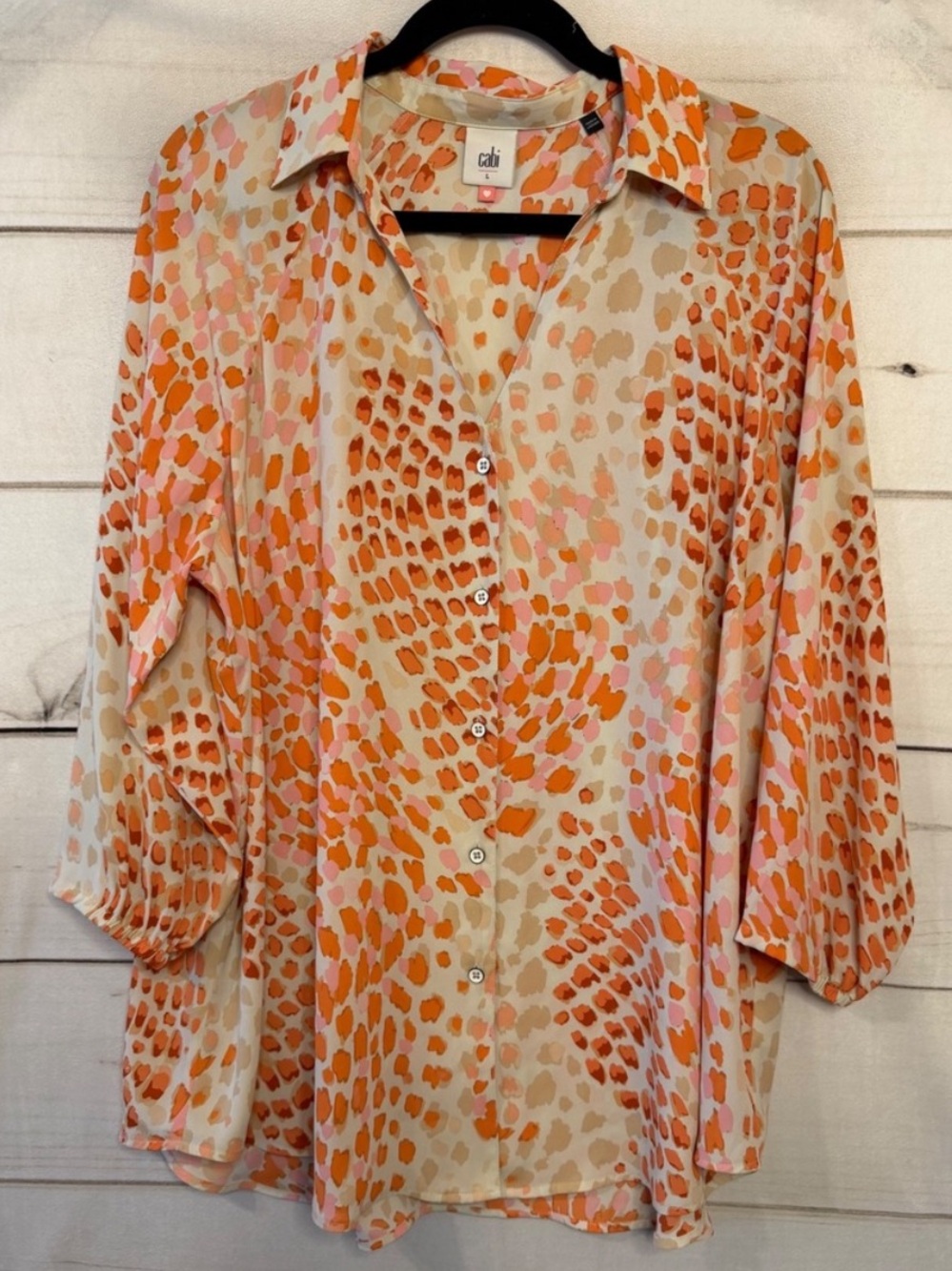 ⛱️🔥CAbi - Burnt Orange Pink Animal Print Blouse - L